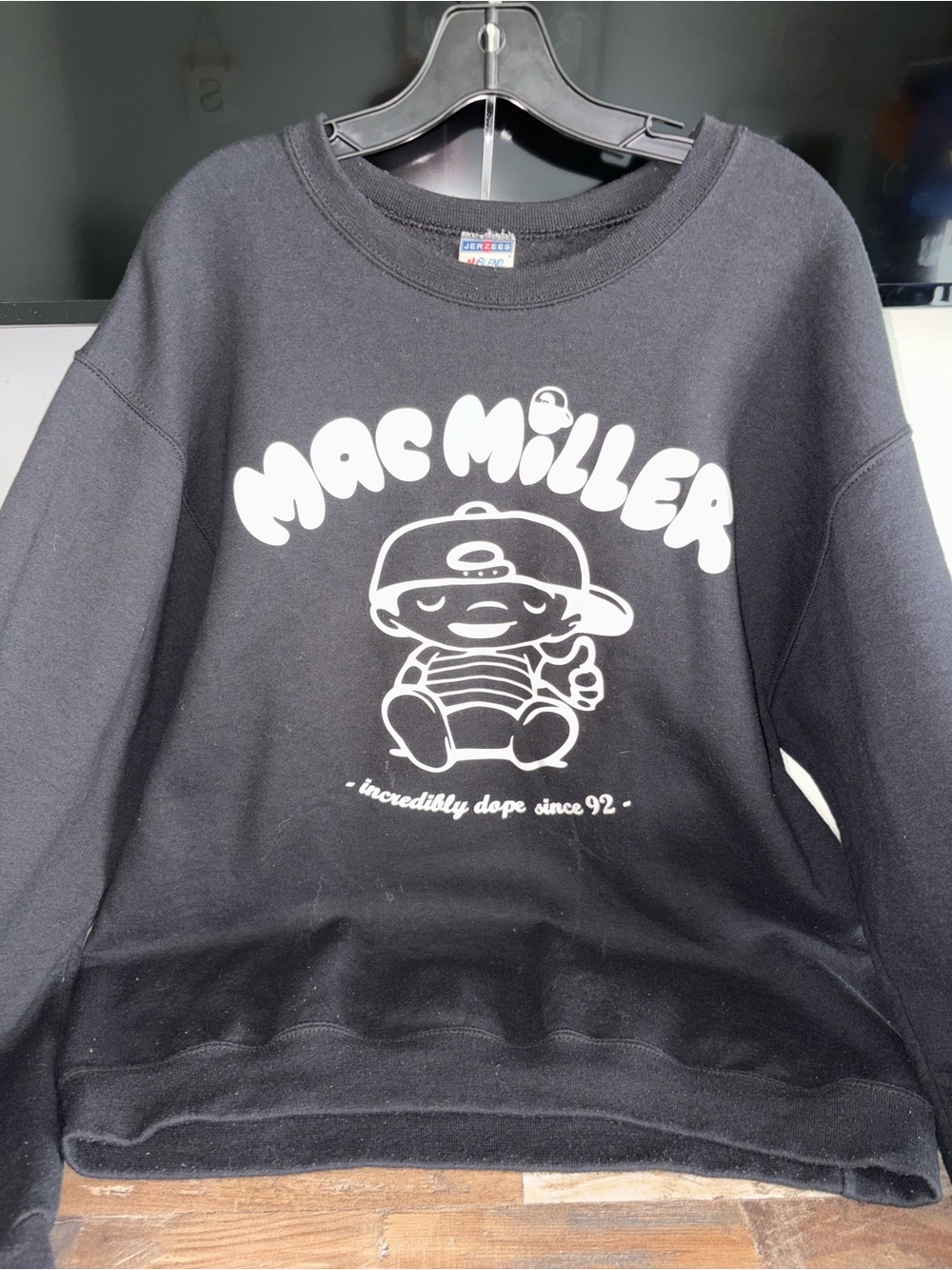 Vintage Jerzees Black Crewneck with White Mac Miller Graphic